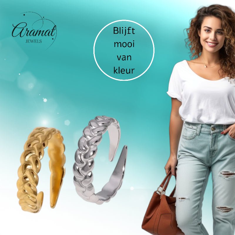 Verstelbare Damesring met Vlecht Design van RVS - 5,5mm - Aramat Jewels - Ringen - cadeautip