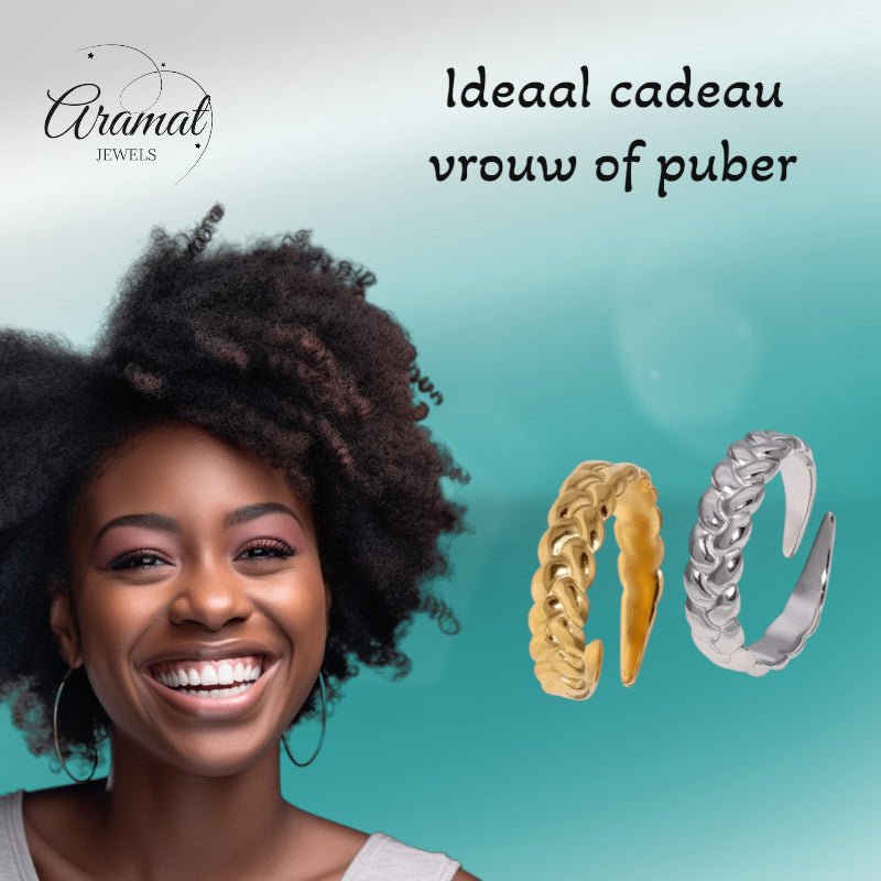 Verstelbare Damesring met Vlecht Design van RVS - 5,5mm - Aramat Jewels - Ringen - cadeautip