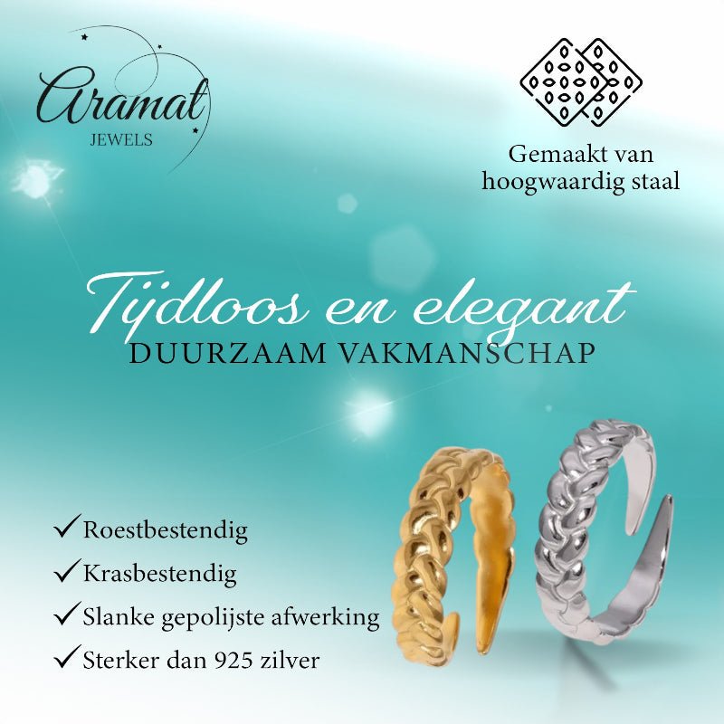 Verstelbare Damesring met Vlecht Design van RVS - 5,5mm - Aramat Jewels - Ringen - cadeautip