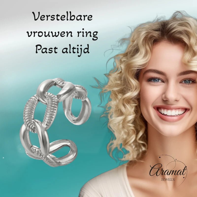 Verstelbare Open Schakelring – Gladde & Gestreepte Schakels – One Size - Ringen kopen# - Goudkleur - alles - cadeau