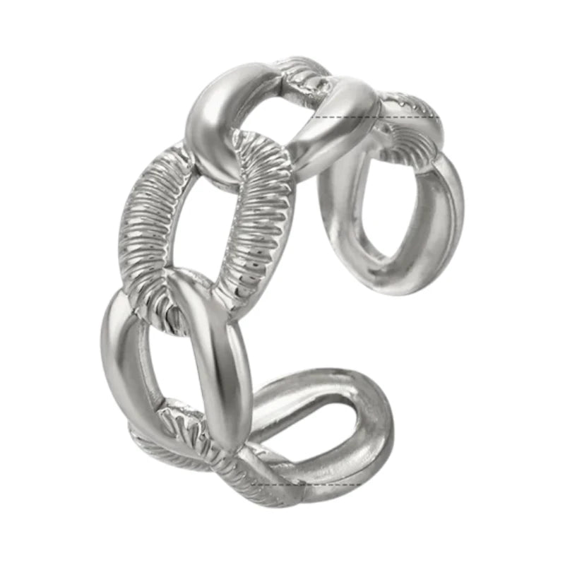 Verstelbare Open Schakelring – Gladde & Gestreepte Schakels – One Size - Aramat Jewels - Ringen - cadeautip