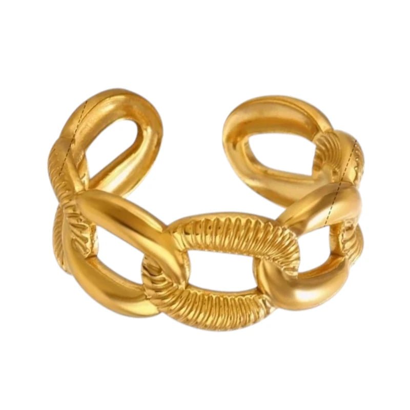 Verstelbare Open Schakelring – Gladde & Gestreepte Schakels – One Size - Aramat Jewels - Ringen - cadeautip