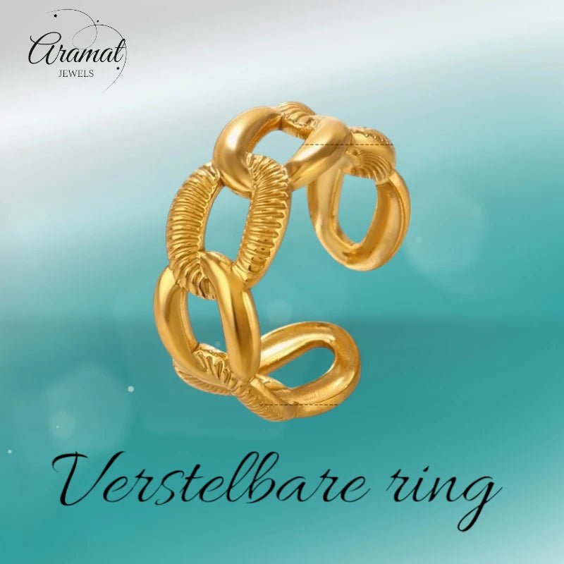 Verstelbare Open Schakelring – Gladde & Gestreepte Schakels – One Size - Aramat Jewels - Ringen - cadeautip