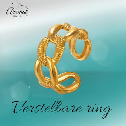 Verstelbare Open Schakelring – Gladde & Gestreepte Schakels – One Size - Aramat Jewels - Ringen - cadeautip