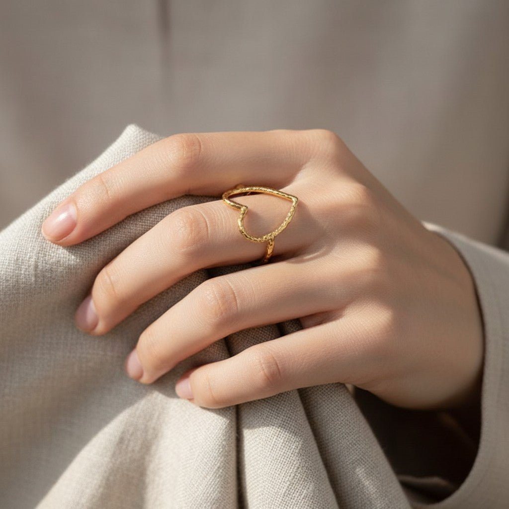 Verstelbare Ring met Groot Open Hart 19mm - Stainless Steel - Aramat Jewels - Ringen - cadeautip