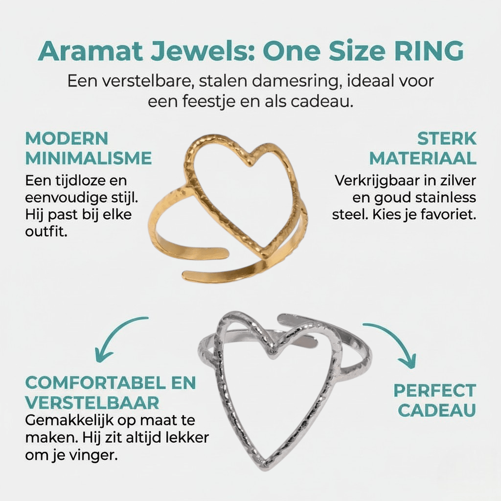 Verstelbare Ring met Groot Open Hart 19mm - Stainless Steel - Aramat Jewels - Ringen - cadeautip