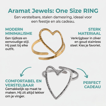 Verstelbare Ring met Groot Open Hart 19mm - Stainless Steel - Aramat Jewels - Ringen - cadeautip