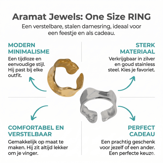 Verstelbare RVS Damesring met Getrommeld Design - 11mm breed - Aramat Jewels - Ringen - cadeautip