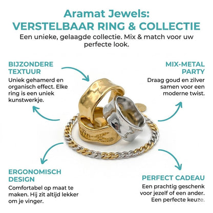 Verstelbare RVS Damesring met Getrommeld Design - 11mm breed - Aramat Jewels - Ringen - cadeautip
