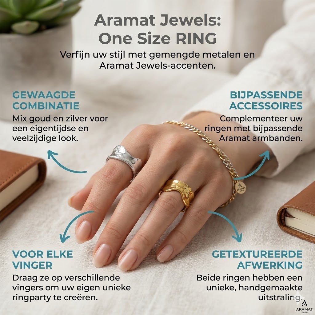 Verstelbare RVS Damesring met Getrommeld Design - 11mm breed - Aramat Jewels - Ringen - cadeautip