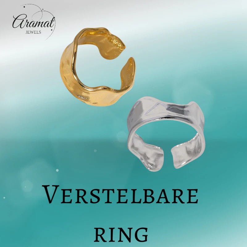 Verstelbare RVS Damesring met Getrommeld Design - 11mm breed - Aramat Jewels - Ringen - cadeautip