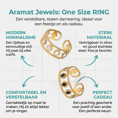 Verstelbare RVS Ring Emaille Ruitjes - Goud met Wit of Zwart - Aramat Jewels - Ringen - cadeautip