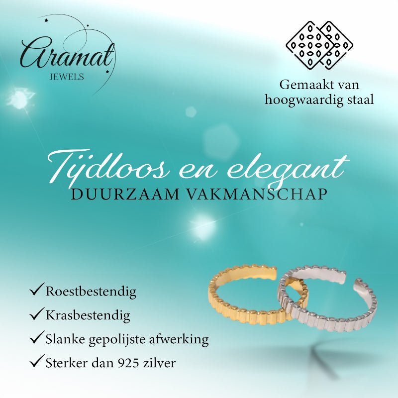 Verstelbare RVS Ring met Blokjes Motief - 3mm Breed - Aramat Jewels - Ringen - cadeautip