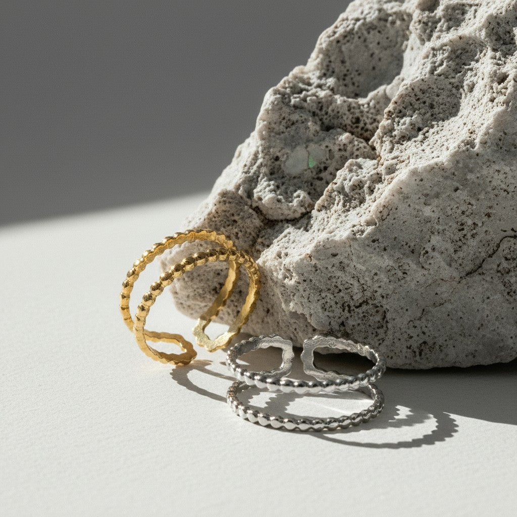 Verstelbare RVS Ring met Dubbele Bolletjeslijn (7 mm) - Aramat Jewels - Ringen - cadeautip