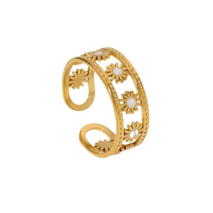 Verstelbare RVS Ring met Emaille Bloemen - Goudkleur (7 mm) - Aramat Jewels - Ringen - cadeautip