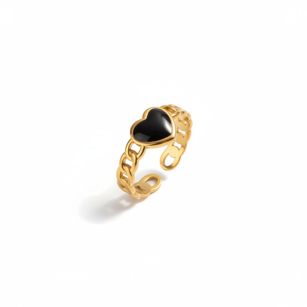 Verstelbare RVS Ring met Emaille Hartje - Goudkleur (8 mm) - Aramat Jewels - Ringen - cadeautip
