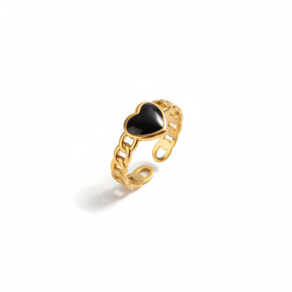 Verstelbare RVS Ring met Emaille Hartje - Goudkleur (8 mm) - Aramat Jewels - Ringen - cadeautip