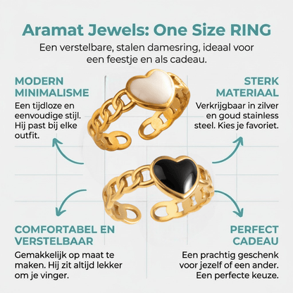 Verstelbare RVS Ring met Emaille Hartje - Goudkleur (8 mm) - Aramat Jewels - Ringen - cadeautip