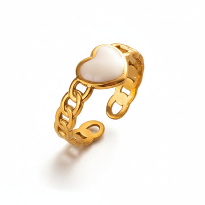 Verstelbare RVS Ring met Emaille Hartje - Goudkleur (8 mm) - Aramat Jewels - Ringen - cadeautip
