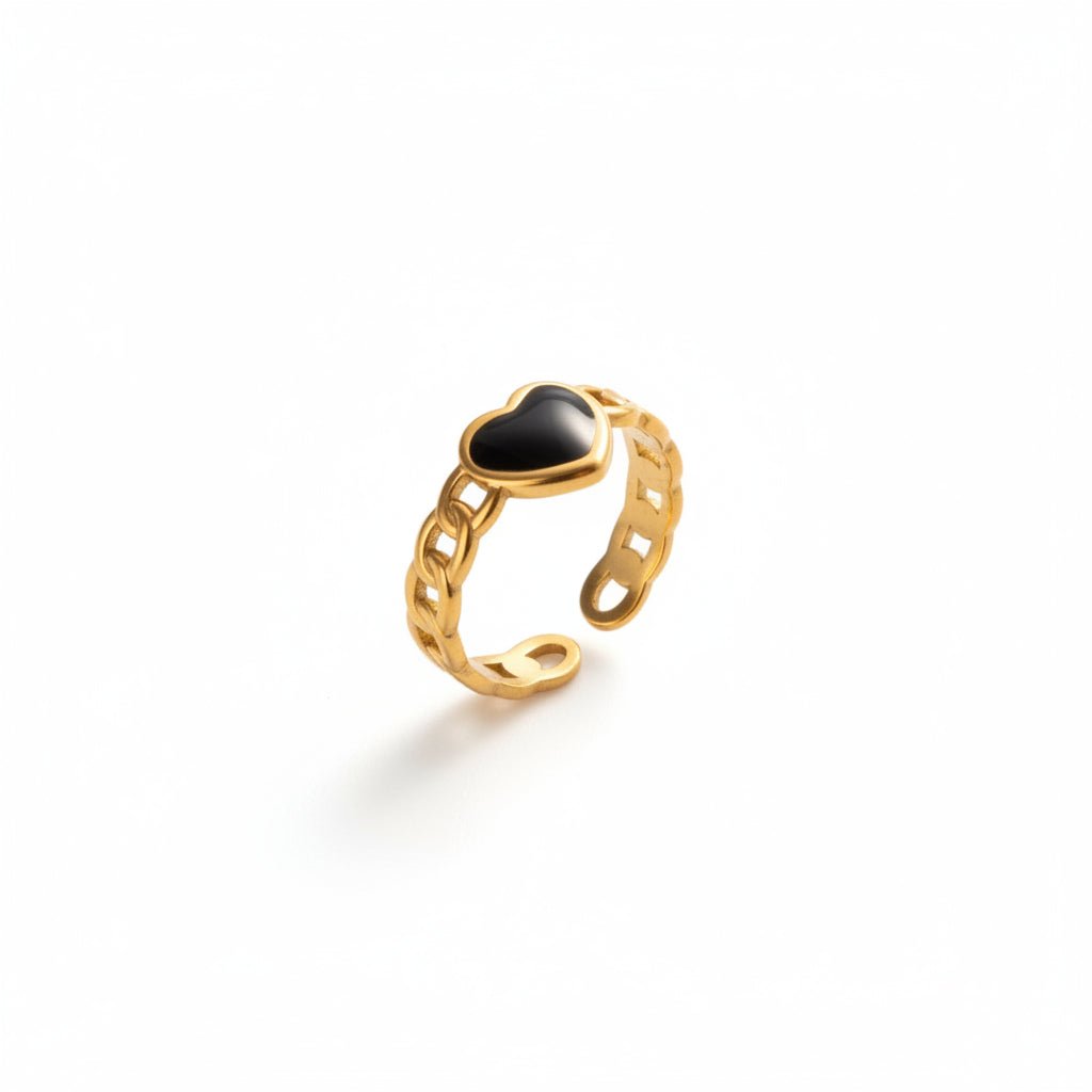 Verstelbare RVS Ring met Emaille Hartje - Goudkleur (8 mm) - Aramat Jewels - Ringen - cadeautip