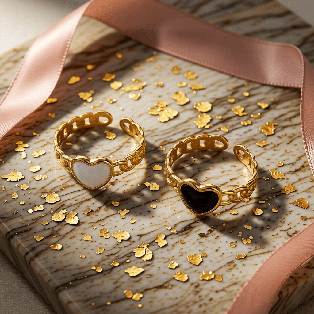 Verstelbare RVS Ring met Emaille Hartje - Goudkleur (8 mm) - Aramat Jewels - Ringen - cadeautip