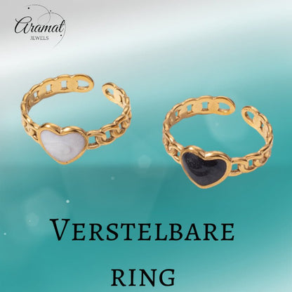 Verstelbare RVS Ring met Emaille Hartje - Goudkleur (8 mm) - Aramat Jewels - Ringen - cadeautip