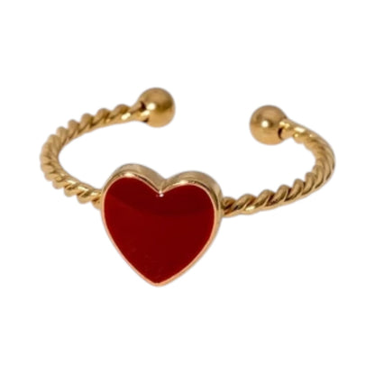 Verstelbare RVS Ring met Emaille Hartje - Goudkleur (8,5 mm) - Aramat Jewels - Ringen - cadeautip