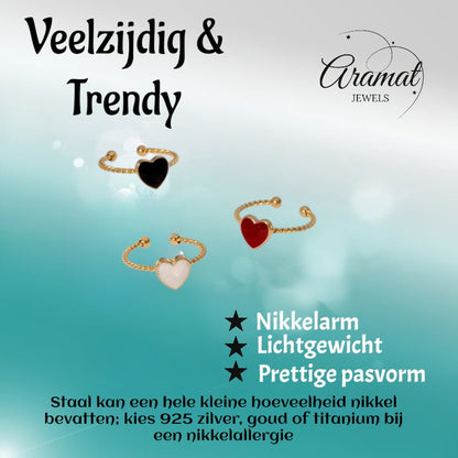 Verstelbare RVS Ring met Emaille Hartje - Goudkleur (8,5 mm) - Aramat Jewels - Ringen - cadeautip