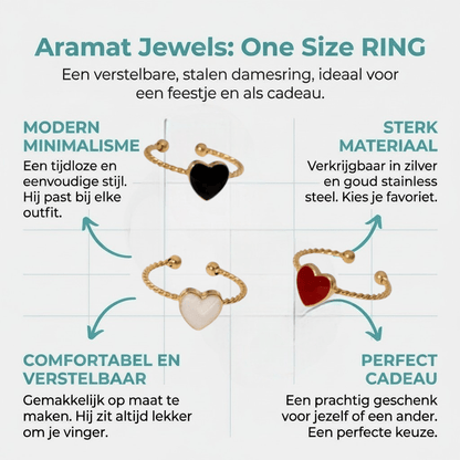 Verstelbare RVS Ring met Emaille Hartje - Goudkleur (8,5 mm) - Aramat Jewels - Ringen - cadeautip