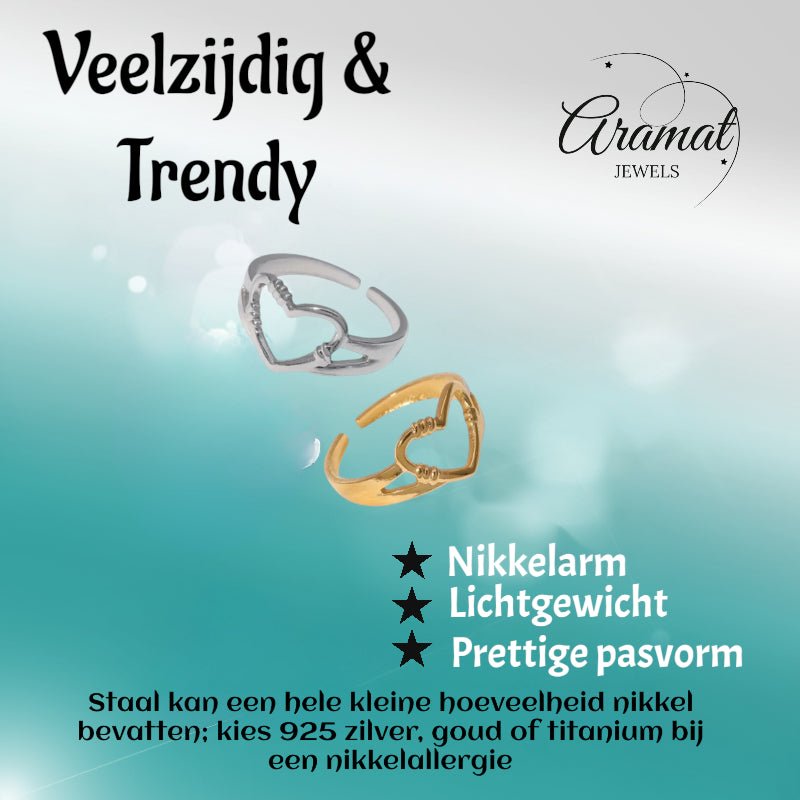 Verstelbare RVS Ring met Open Hartje (11 mm) - Aramat Jewels - Ringen - cadeautip