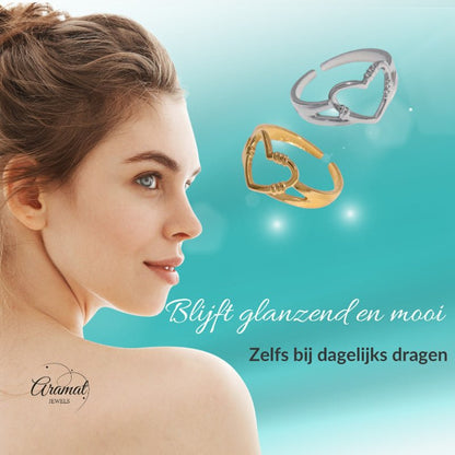Verstelbare RVS Ring met Open Hartje (11 mm) - Aramat Jewels - Ringen - cadeautip