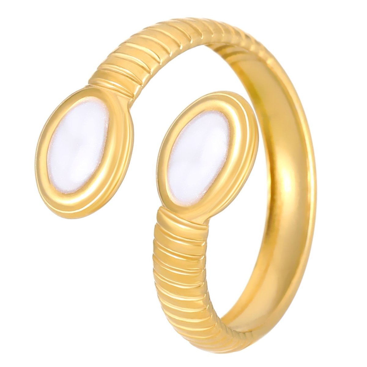 Verstelbare RVS Ring met Parelwitte Emaille Ovalen - Goudkleur (15 mm) - Aramat Jewels - Ringen - cadeautip