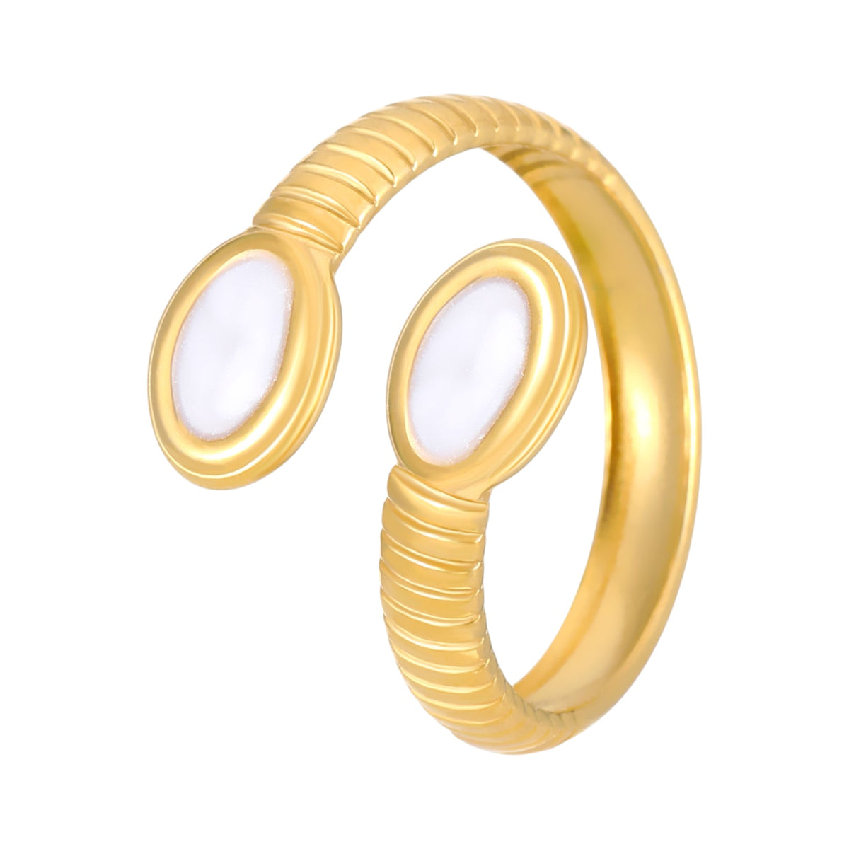Verstelbare RVS Ring met Parelwitte Emaille Ovalen - Goudkleur (15 mm) - Aramat Jewels - Ringen - cadeautip
