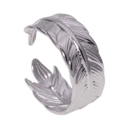 Verstelbare RVS Ring met Veertje Motief - Goudkleur of Zilver (8 mm) - Aramat Jewels - Ringen - cadeautip