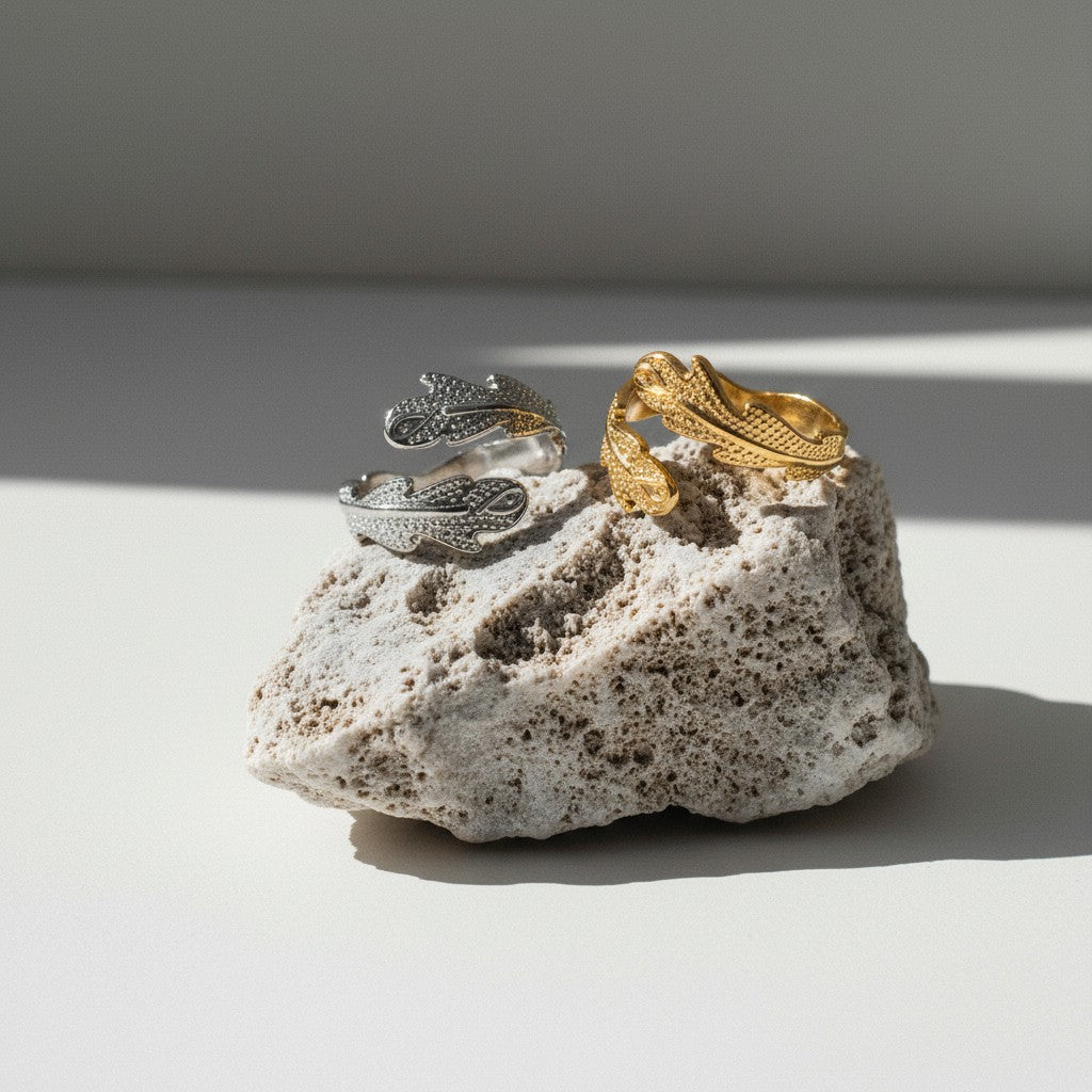 Verstelbare RVS Ring met Verfijnd Veer - Ontwerp (17 mm) - Aramat Jewels - Ringen - cadeautip