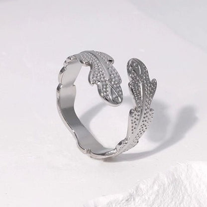 Verstelbare RVS Ring met Verfijnd Veer - Ontwerp (17 mm) - Aramat Jewels - Ringen - cadeautip
