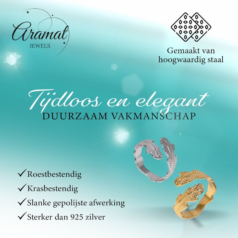 Verstelbare RVS Ring met Verfijnd Veer - Ontwerp (17 mm) - Aramat Jewels - Ringen - cadeautip