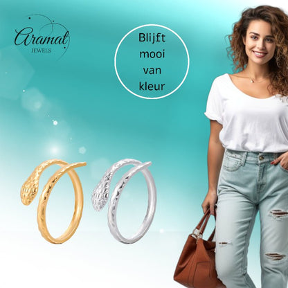 Verstelbare Slangenring van RVS - Cobra Design (13 mm) - Aramat Jewels - Ringen - cadeautip