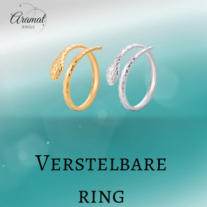 Verstelbare Slangenring van RVS - Cobra Design (13 mm) - Aramat Jewels - Ringen - cadeautip