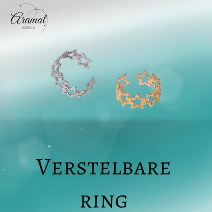 Verstelbare Sterren Ring van RVS met Bolletjes Motief (9 mm) - Aramat Jewels - Ringen - cadeautip