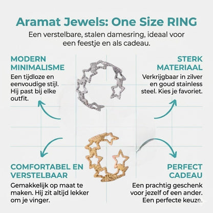 Verstelbare Sterren Ring van RVS met Bolletjes Motief (9 mm) - Aramat Jewels - Ringen - cadeautip