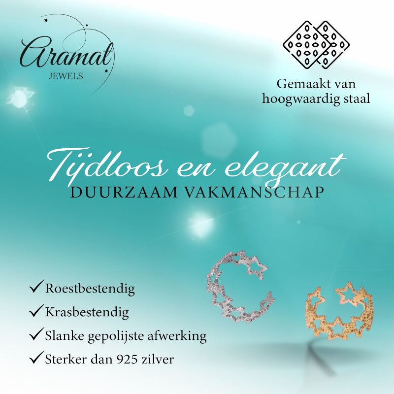 Verstelbare Sterren Ring van RVS met Bolletjes Motief (9 mm) - Aramat Jewels - Ringen - cadeautip