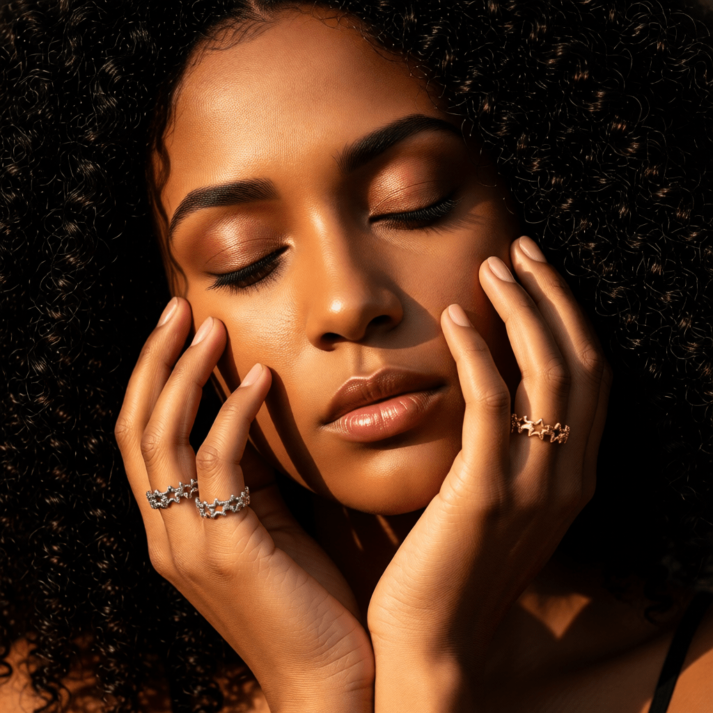 Verstelbare Sterren Ring van RVS met Bolletjes Motief (9 mm) - Aramat Jewels - Ringen - cadeautip