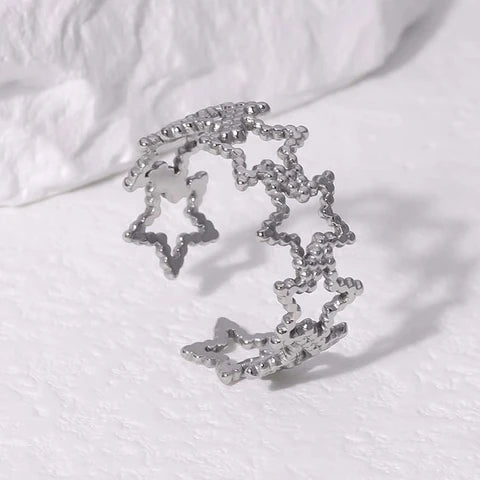 Verstelbare Sterren Ring van RVS met Bolletjes Motief (9 mm) - Aramat Jewels - Ringen - cadeautip