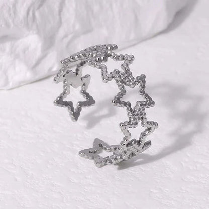 Verstelbare Sterren Ring van RVS met Bolletjes Motief (9 mm) - Aramat Jewels - Ringen - cadeautip
