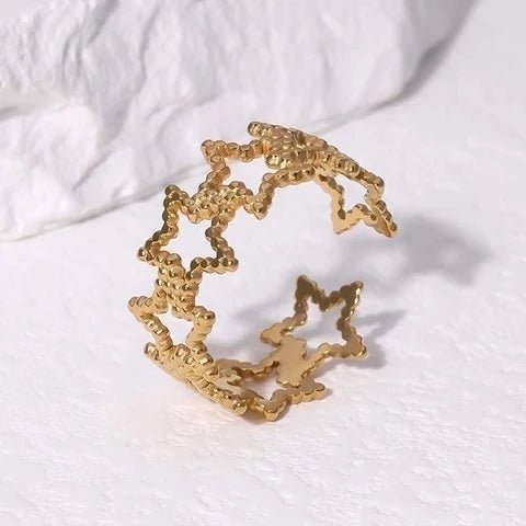 Verstelbare Sterren Ring van RVS met Bolletjes Motief (9 mm) - Aramat Jewels - Ringen - cadeautip
