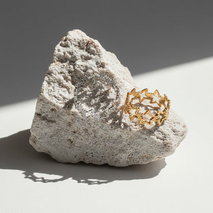 Verstelbare Sterren Ring van RVS met Bolletjes Motief (9 mm) - Aramat Jewels - Ringen - cadeautip