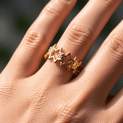 Verstelbare Sterren Ring van RVS met Bolletjes Motief (9 mm) - Aramat Jewels - Ringen - cadeautip