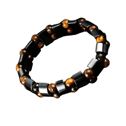 Aramat Jewels® verstelbare armband met ronde tijgeroog en rechthoekige hematiet stenen.