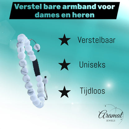 Verstelbare Wit Howliet Armband natuursteen - Aramat Jewels - Armbanden - cadeautip